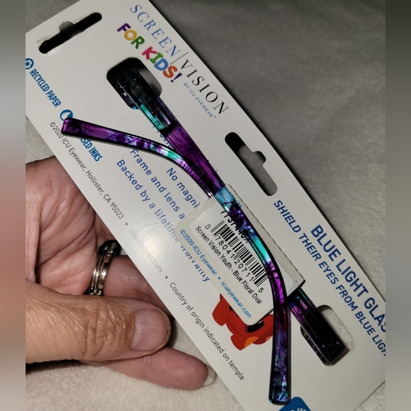 ICU Eyewear Kids Youth Screen Vision Blue Light Filtering Blue Floral Glasses - Picture 4 of 6